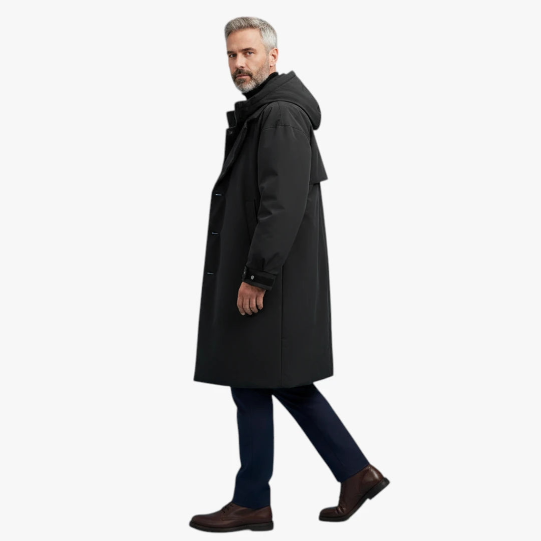 Herre Lang Vandtæt Vinterfrakke med Hætte