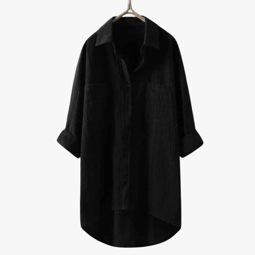 Dame Oversize Skjortebluse med V-udskæring og Lommer