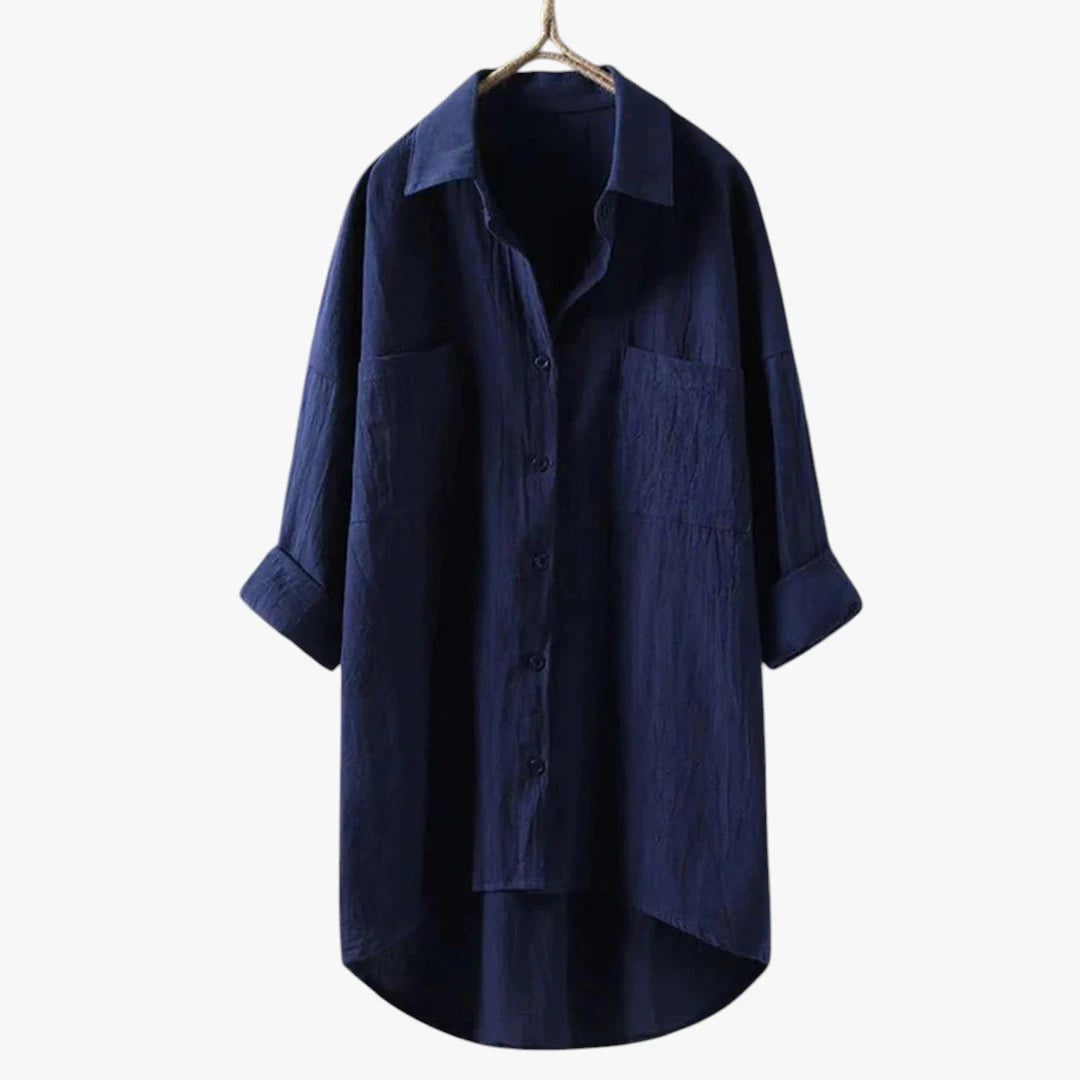 Dame Oversize Skjortebluse med V-udskæring og Lommer