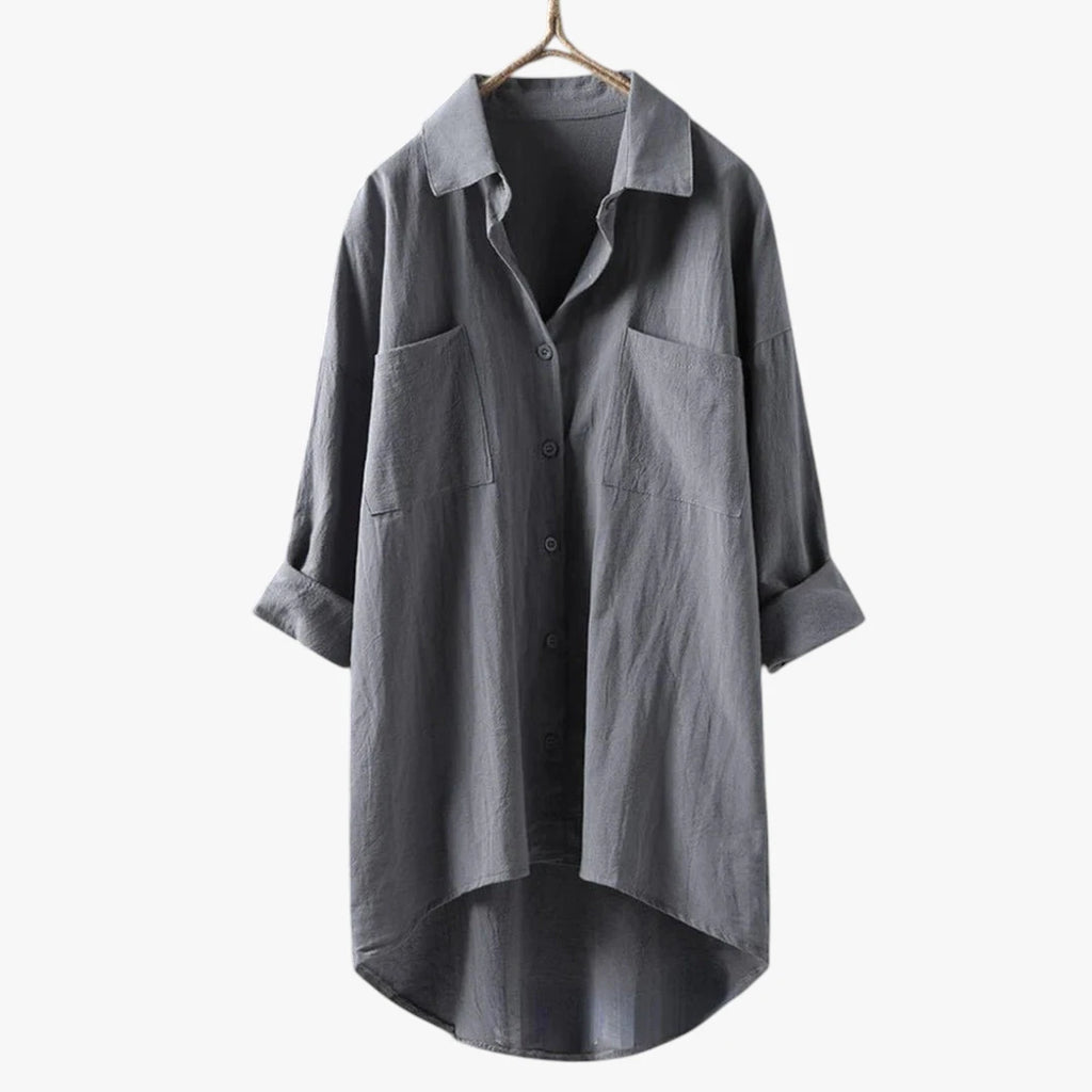 Dame Oversize Skjortebluse med V-udskæring og Lommer