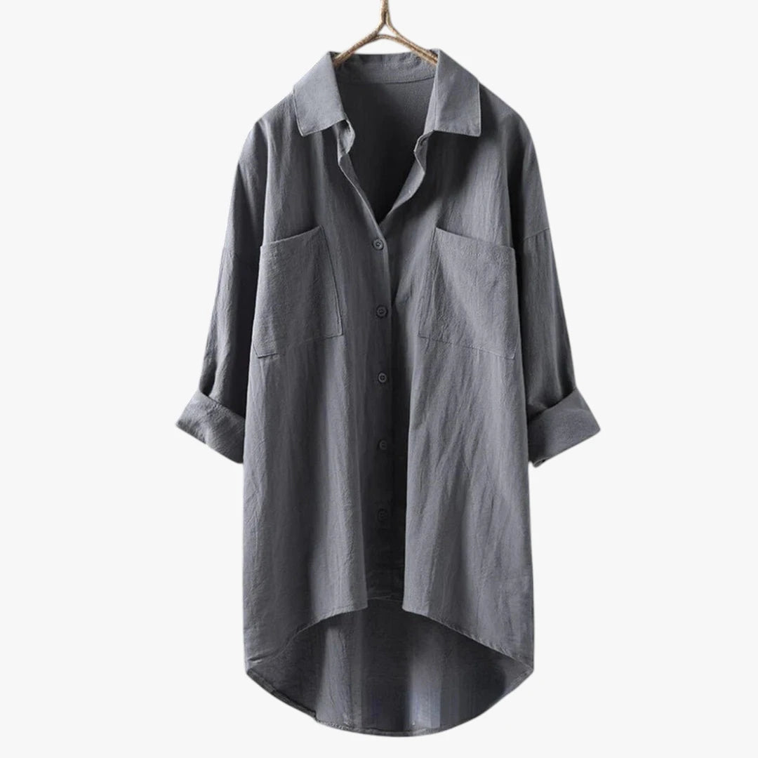 Dame Oversize Skjortebluse med V-udskæring og Lommer
