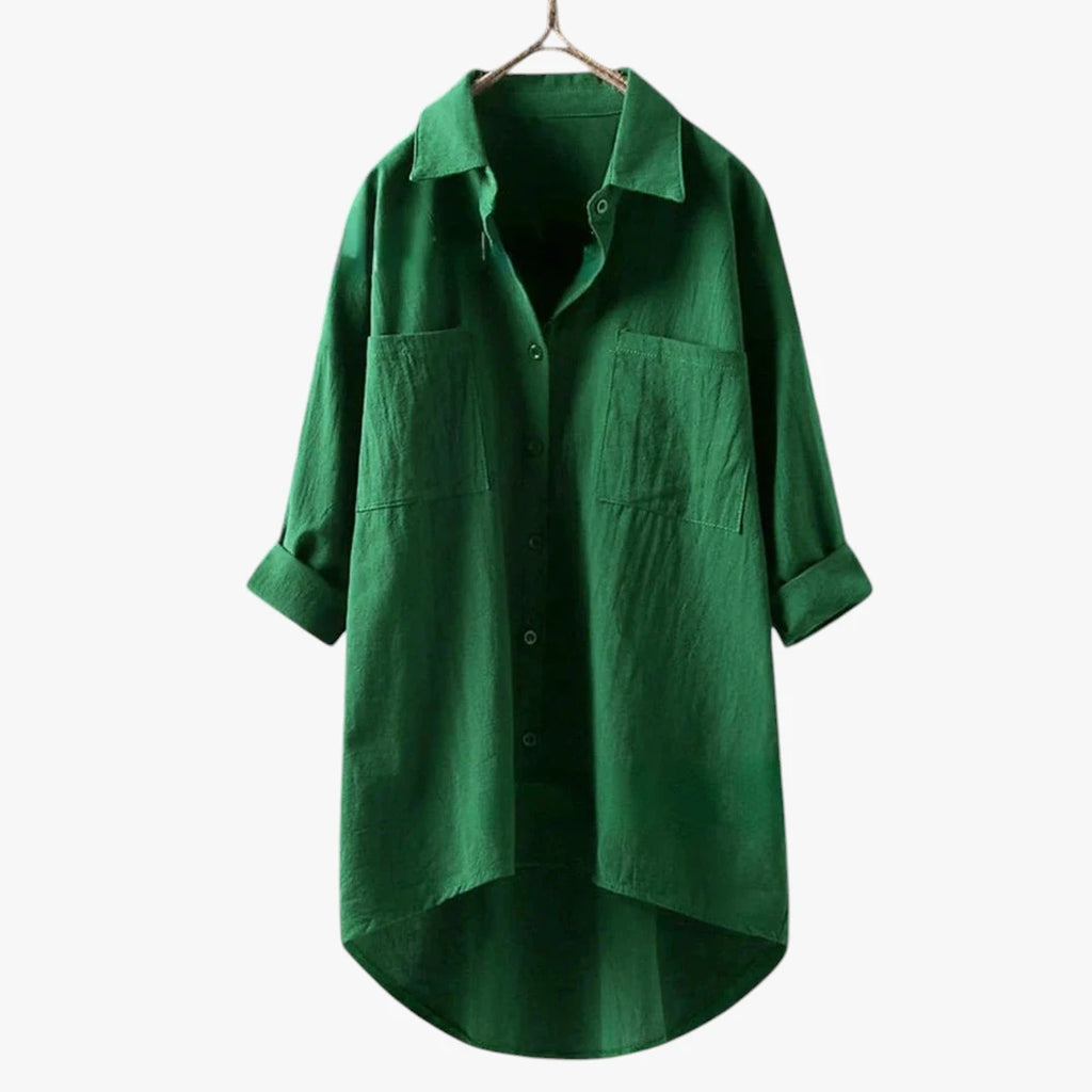 Dame Oversize Skjortebluse med V-udskæring og Lommer