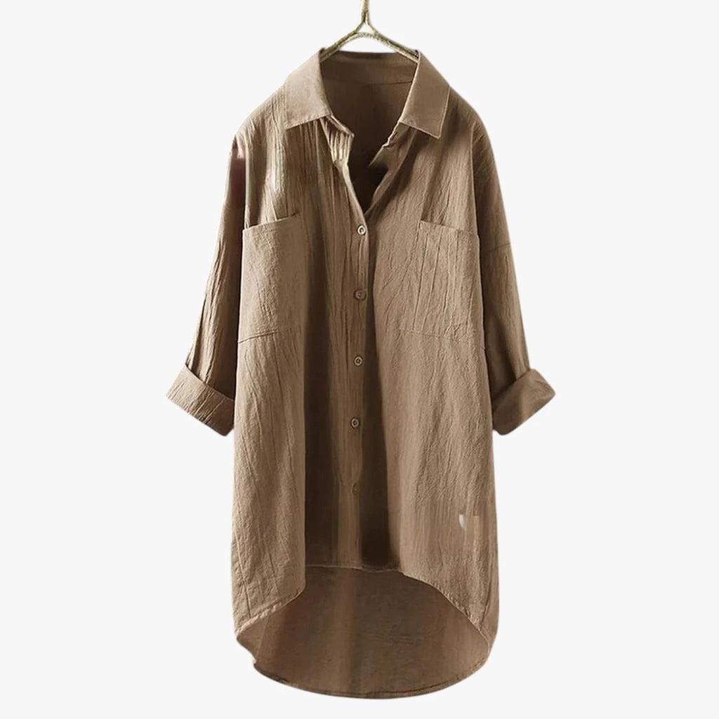 Dame Oversize Skjortebluse med V-udskæring og Lommer