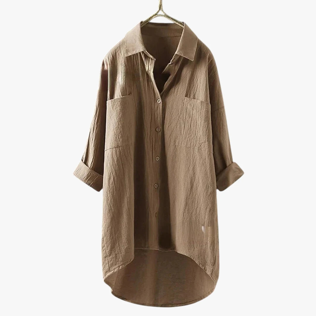 Dame Oversize Skjortebluse med V-udskæring og Lommer