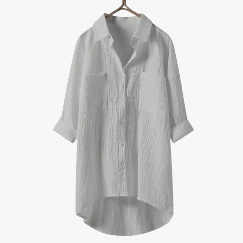 Dame Oversize Skjortebluse med V-udskæring og Lommer