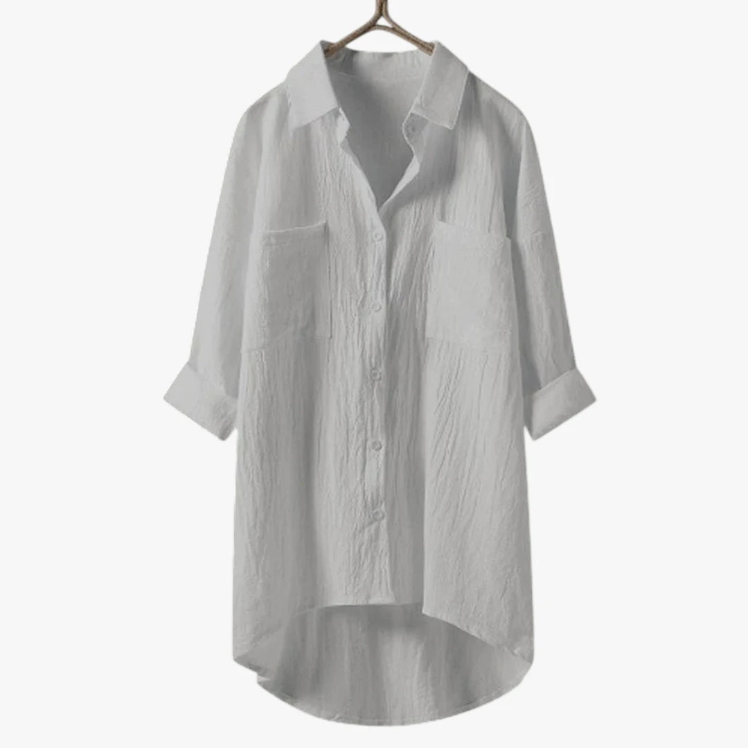 Dame Oversize Skjortebluse med V-udskæring og Lommer