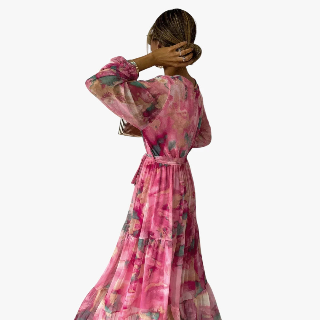 Dame Blomstret Maxi Sommerkjole med Flæser
