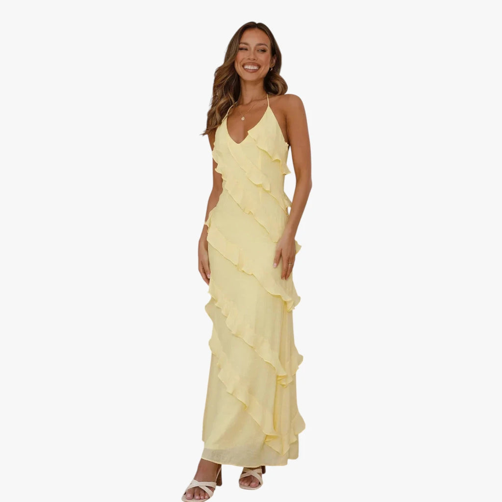 Dame Elegant Maxi Sommerkjole med Flæser