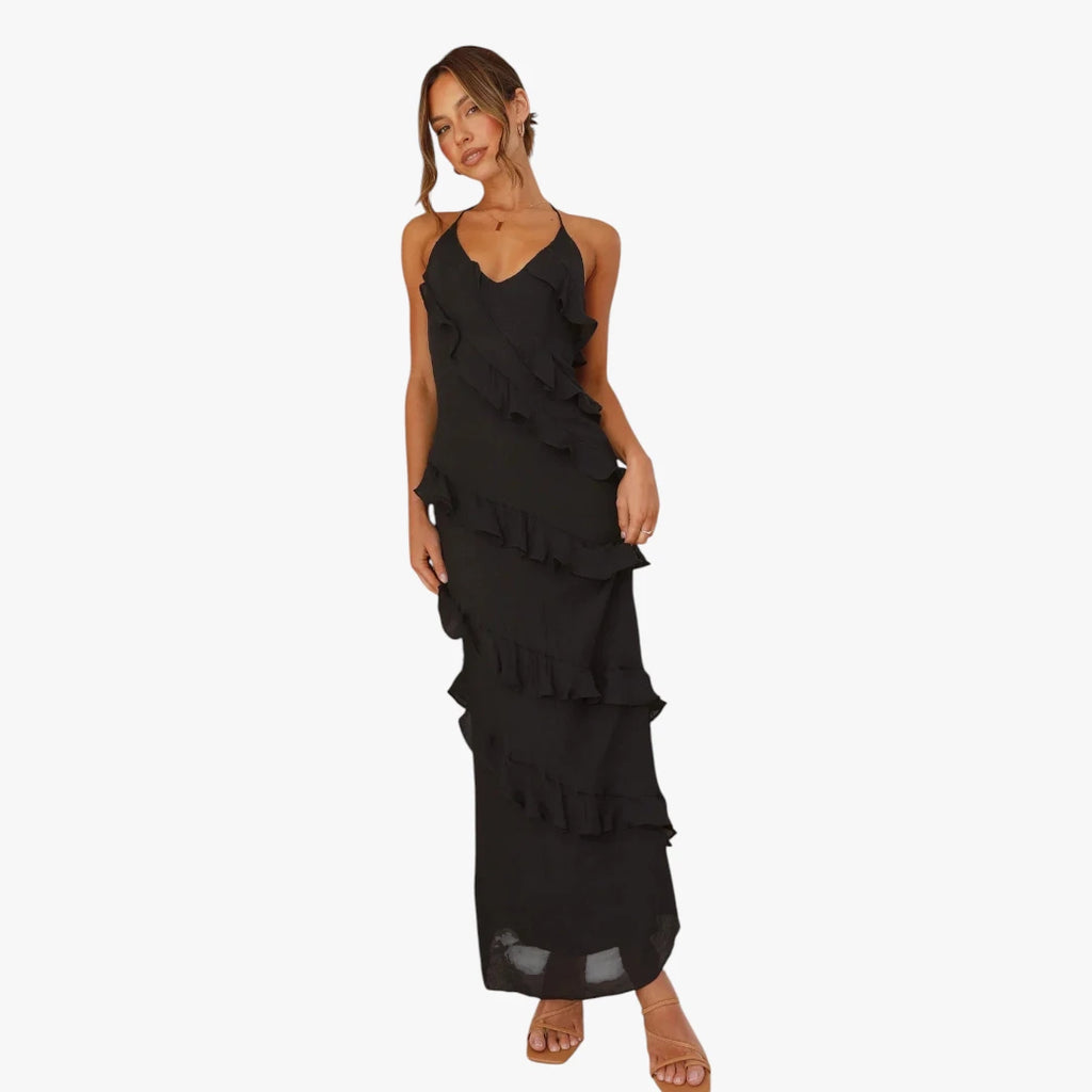 Dame Elegant Maxi Sommerkjole med Flæser
