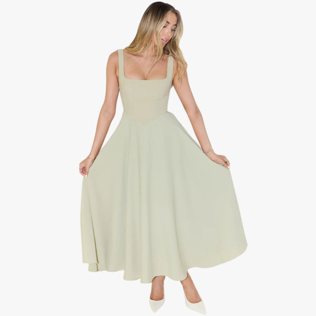 Dame Elegant Maxi Sommerkjole med Firkantet Udskæring