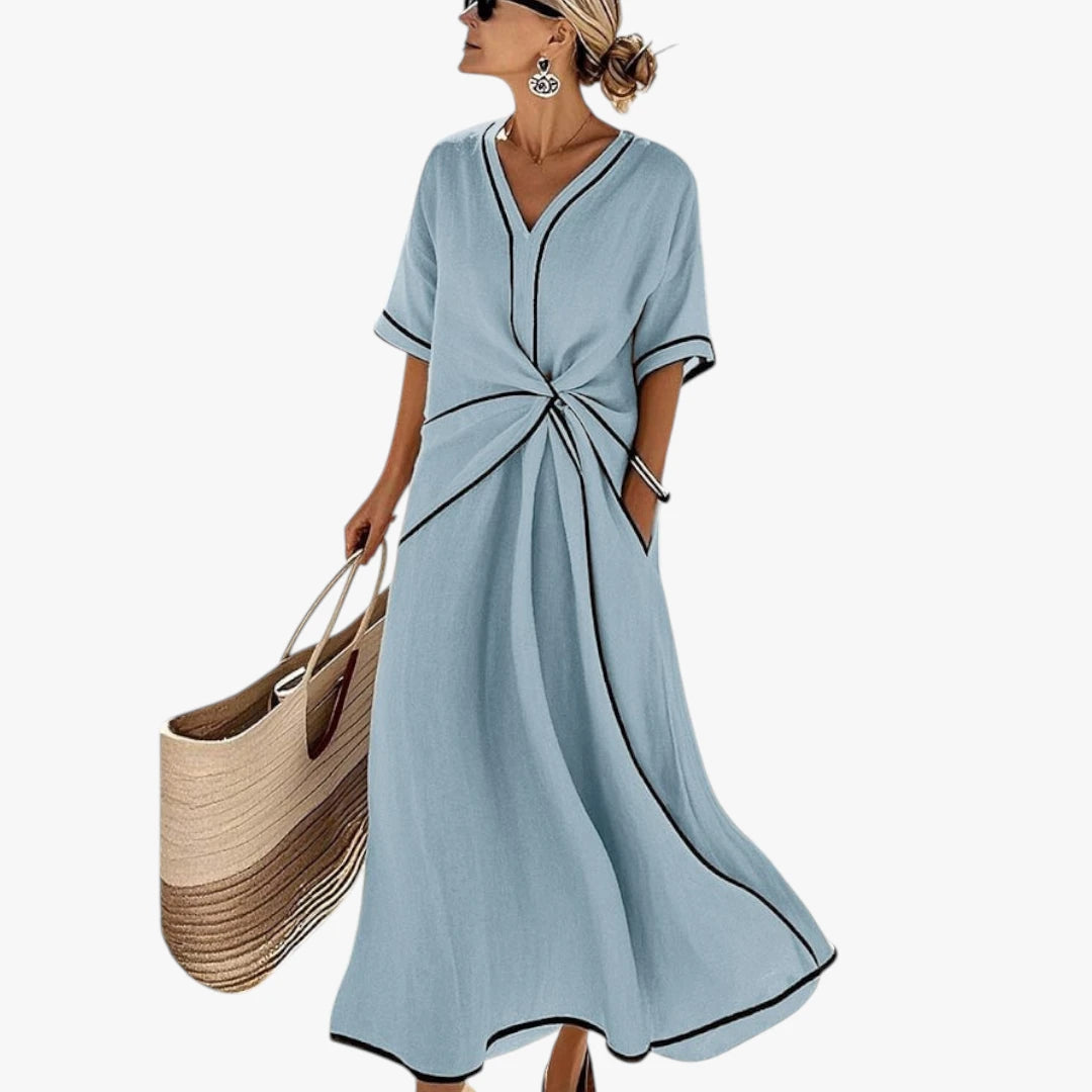 Dame Elegant Midi Sommerkjole med Lommer