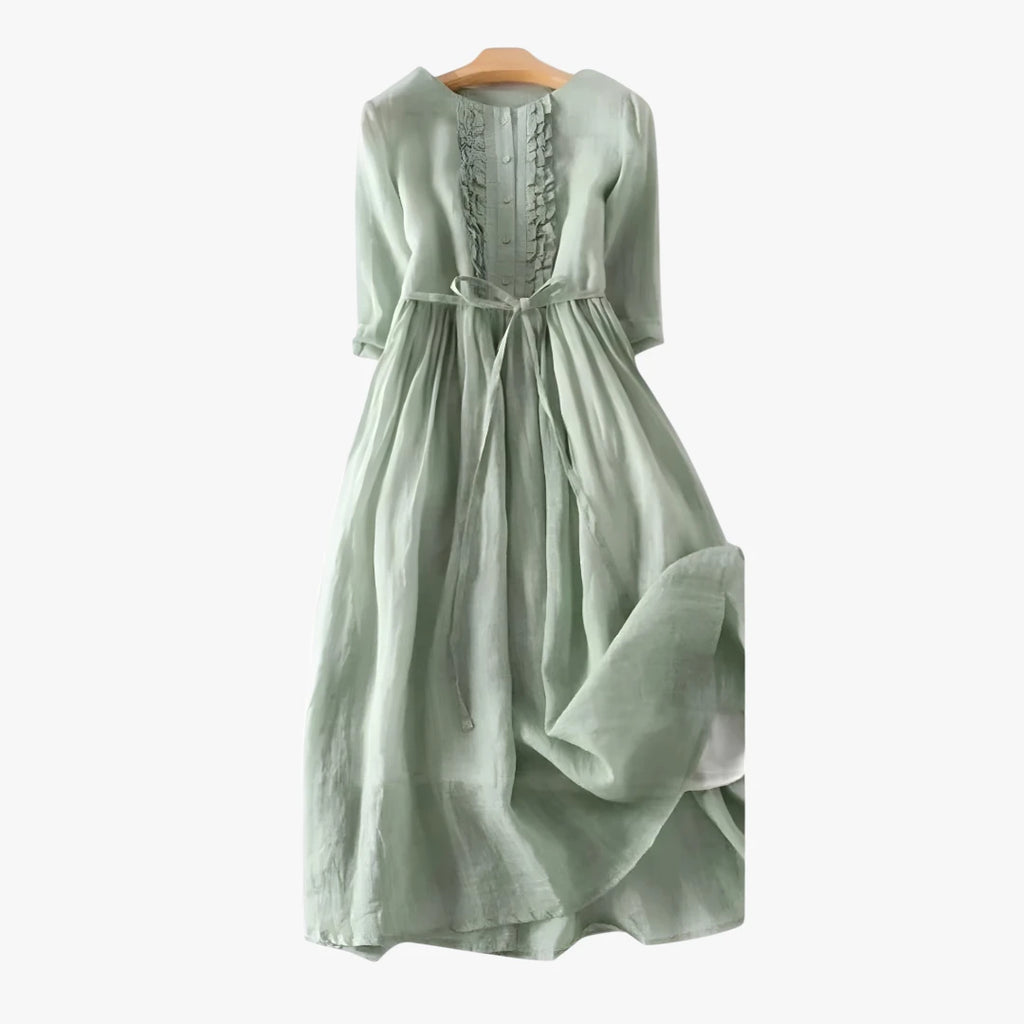 Dame Vintage Midi Sommerkjole med Knapper og Flæser