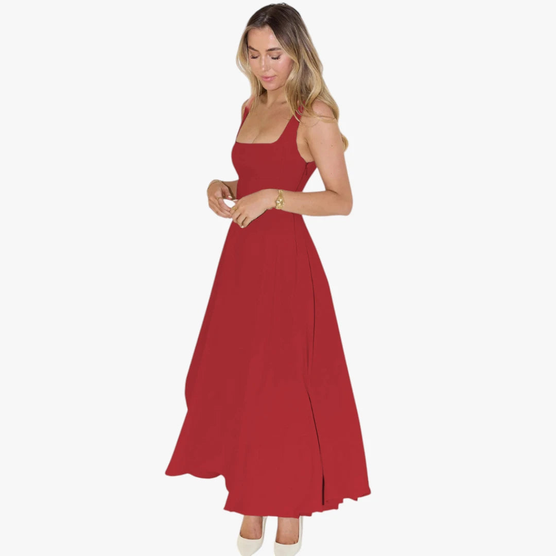 Dame Elegant Maxi Sommerkjole med Firkantet Udskæring