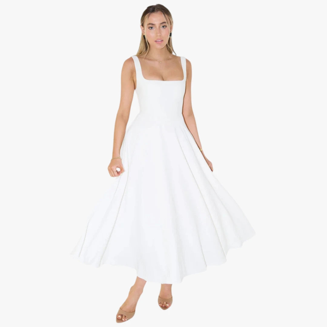 Dame Elegant Maxi Sommerkjole med Firkantet Udskæring
