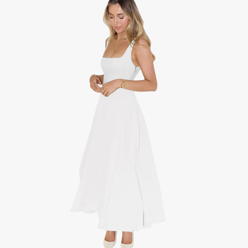 Dame Elegant Maxi Sommerkjole med Firkantet Udskæring