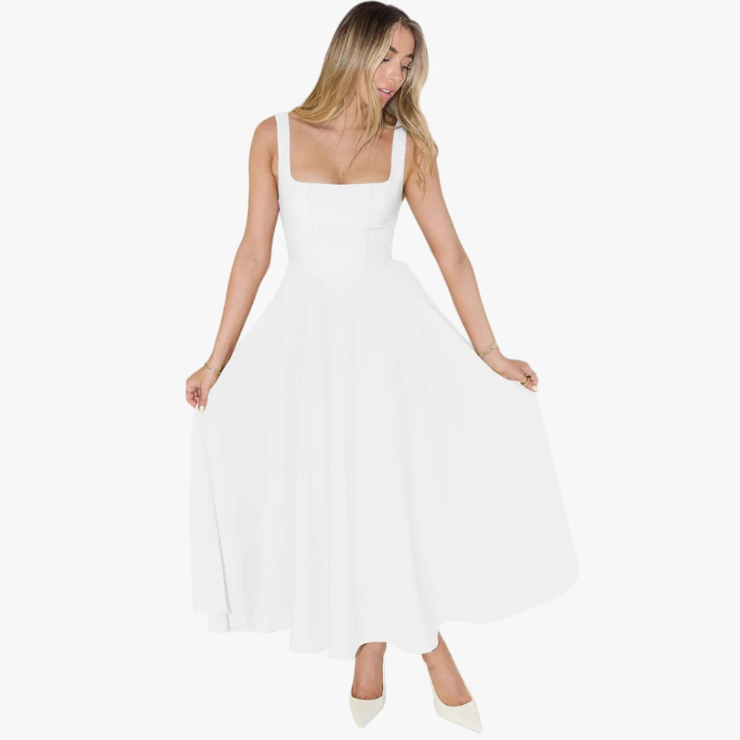 Dame Elegant Maxi Sommerkjole med Firkantet Udskæring