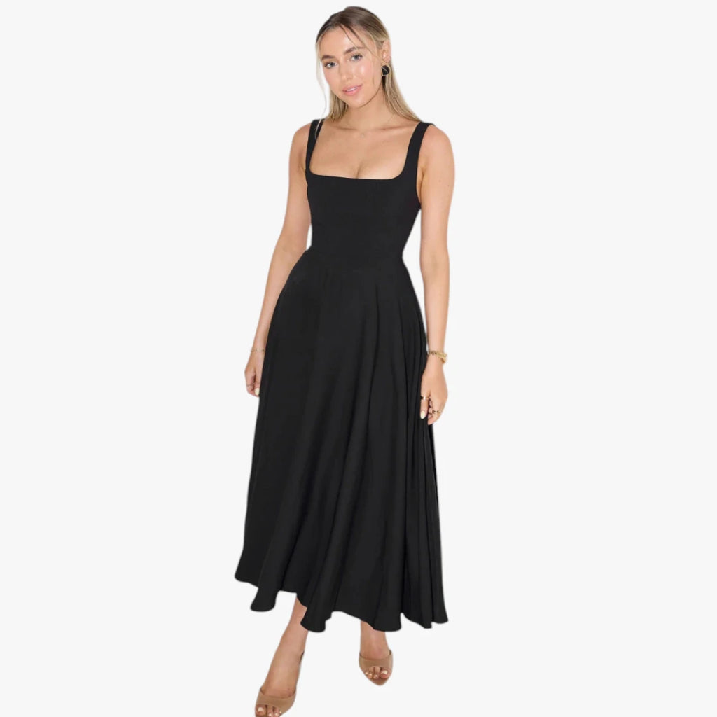 Dame Elegant Maxi Sommerkjole med Firkantet Udskæring