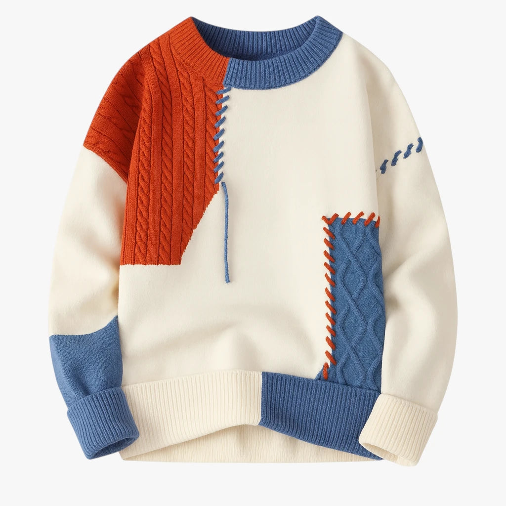 Oversize Kabelstrik Sweater med Rund Hals