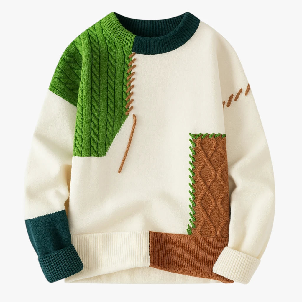 Oversize Kabelstrik Sweater med Rund Hals