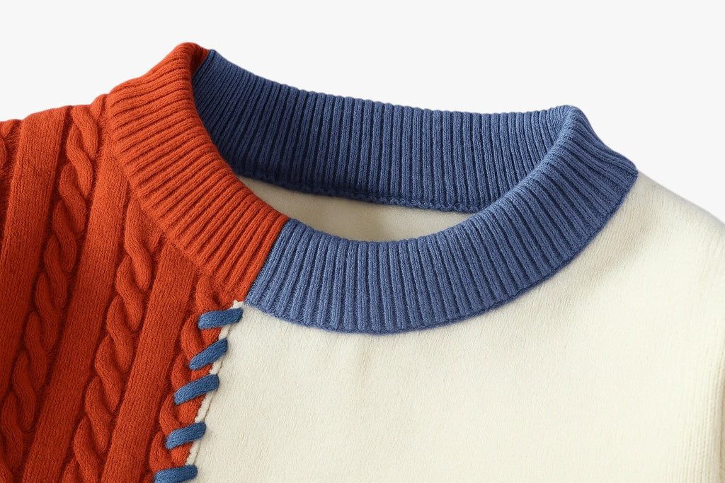 Oversize Kabelstrik Sweater med Rund Hals