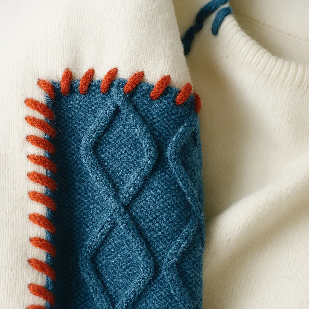 Oversize Kabelstrik Sweater med Rund Hals