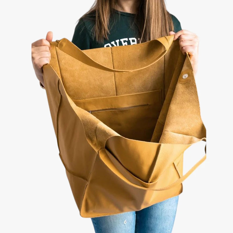 Dame Oversized Vintage Skuldertaske med Mange Rum og Lynlås