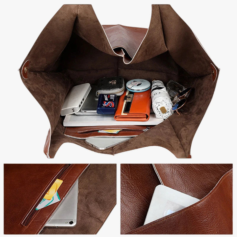 Dame Oversized Vintage Skuldertaske med Mange Rum og Lynlås