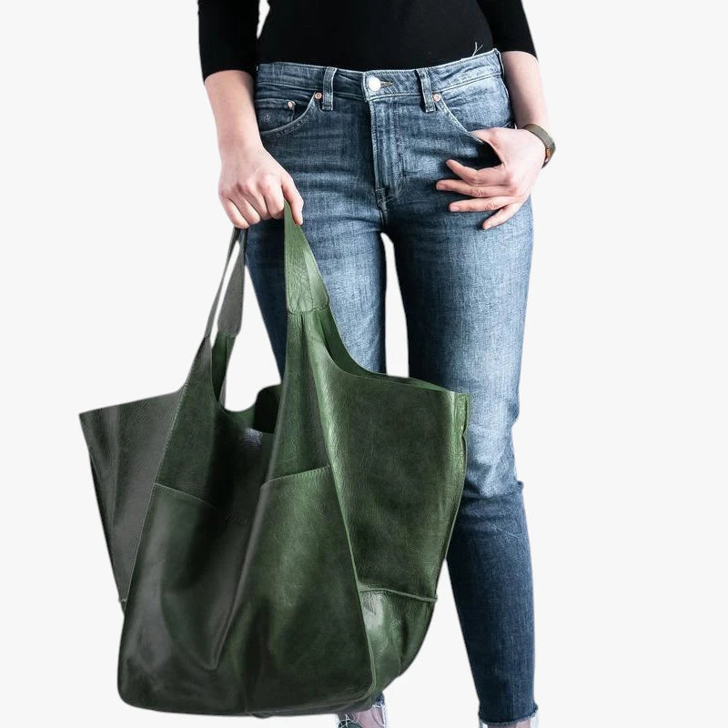 Dame Oversized Vintage Skuldertaske med Mange Rum og Lynlås