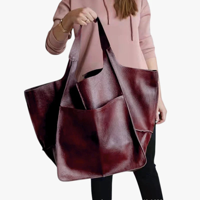 Dame Oversized Vintage Skuldertaske med Mange Rum og Lynlås