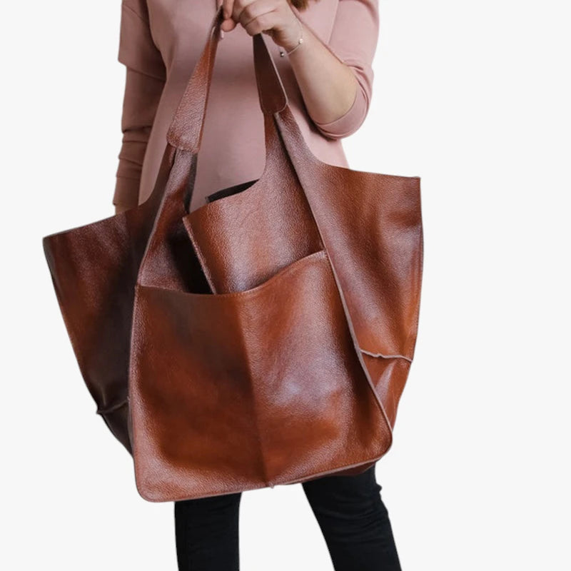 Dame Oversized Vintage Skuldertaske med Mange Rum og Lynlås