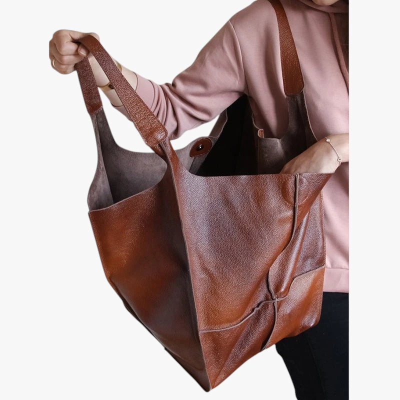 Dame Oversized Vintage Skuldertaske med Mange Rum og Lynlås
