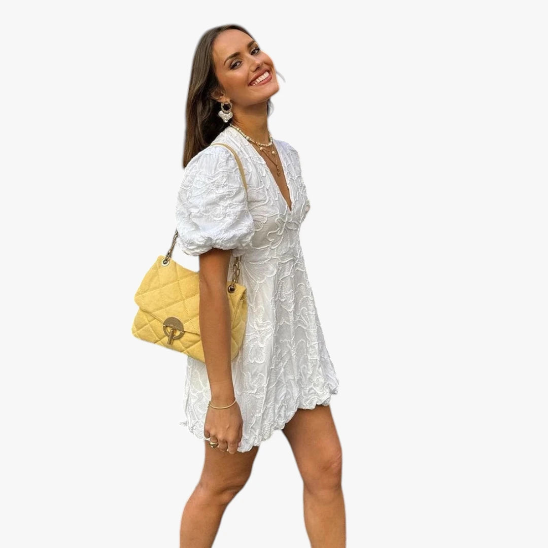 Dame Elegant Mini Sommerkjole med Pufærmer