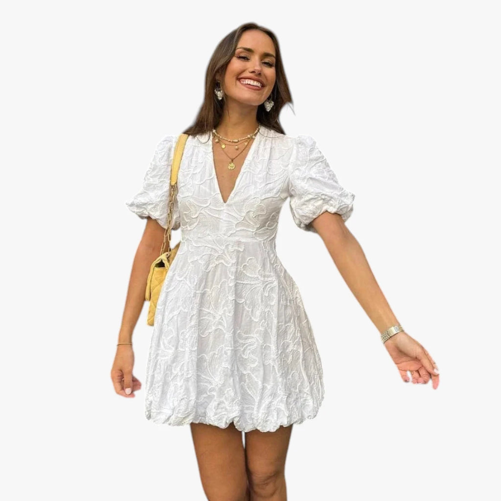 Dame Elegant Mini Sommerkjole med Pufærmer