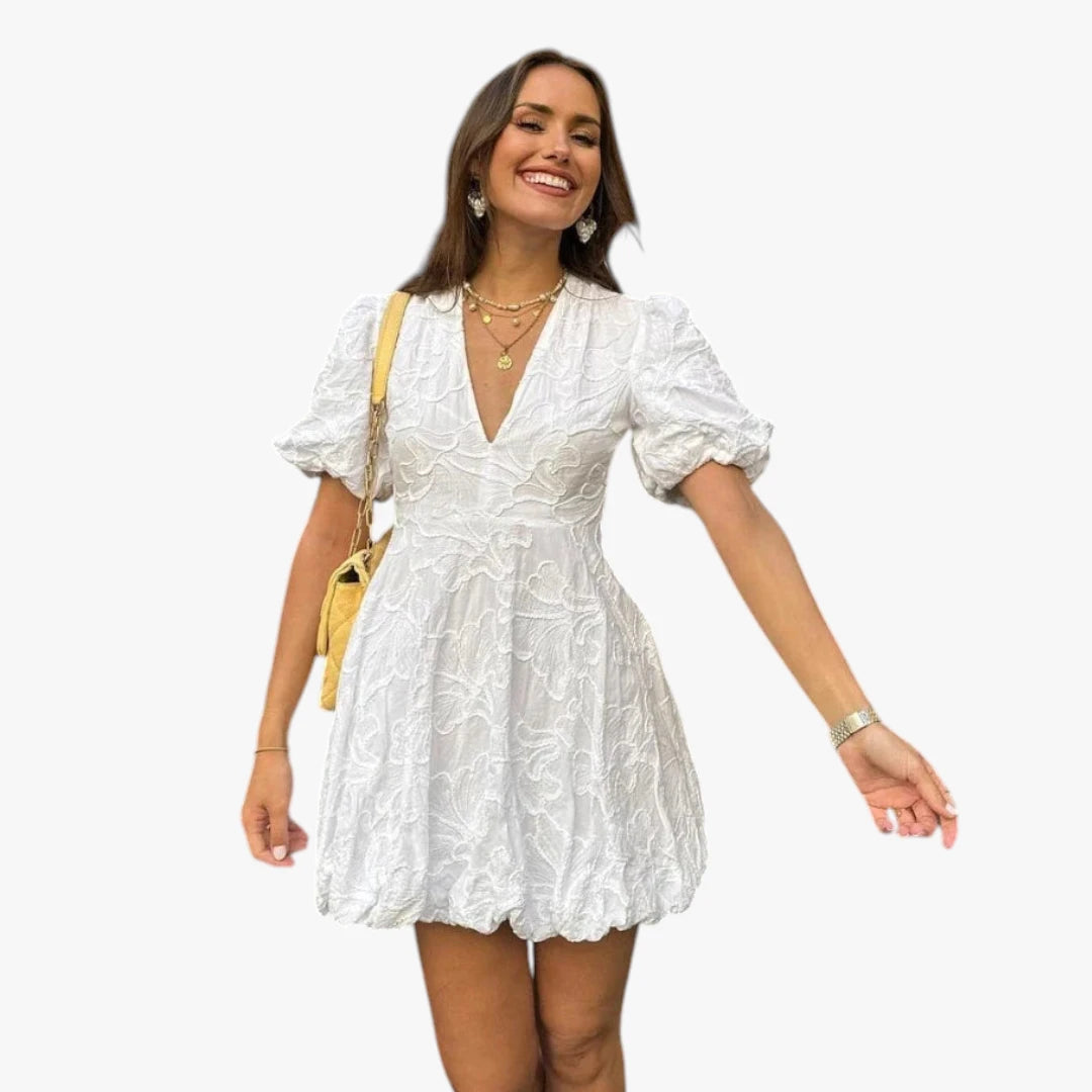 Dame Elegant Mini Sommerkjole med Pufærmer