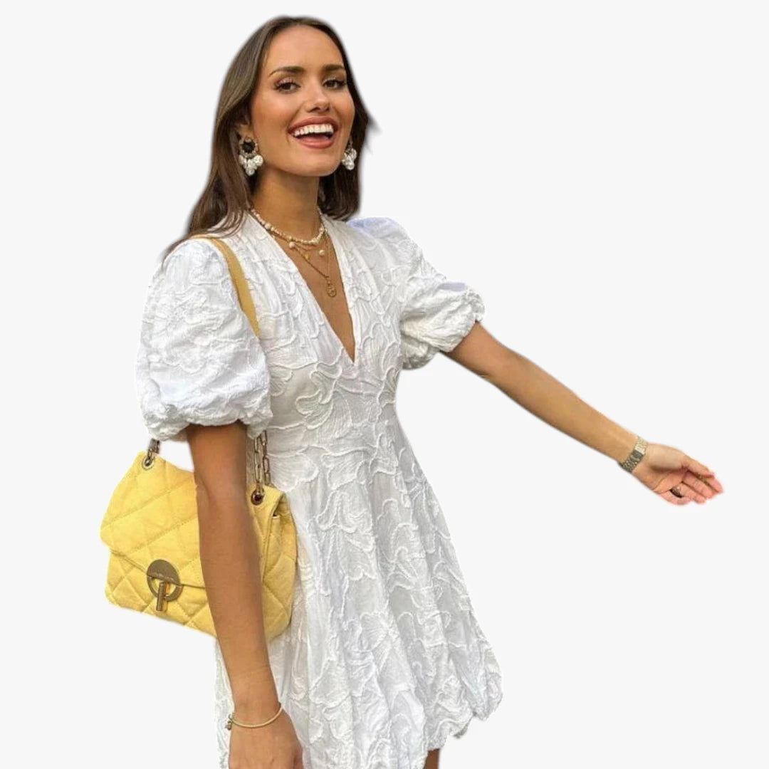 Dame Elegant Mini Sommerkjole med Pufærmer