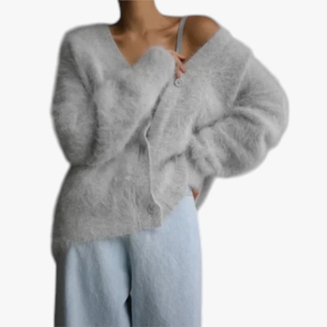 Dame V-Hals Cardigan med  Knapper