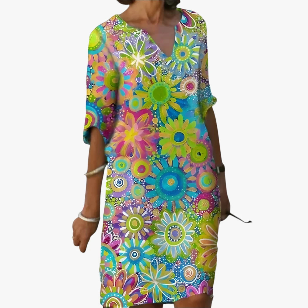 Dame Blomstret Midi Sommerkjole med Med Ærmer