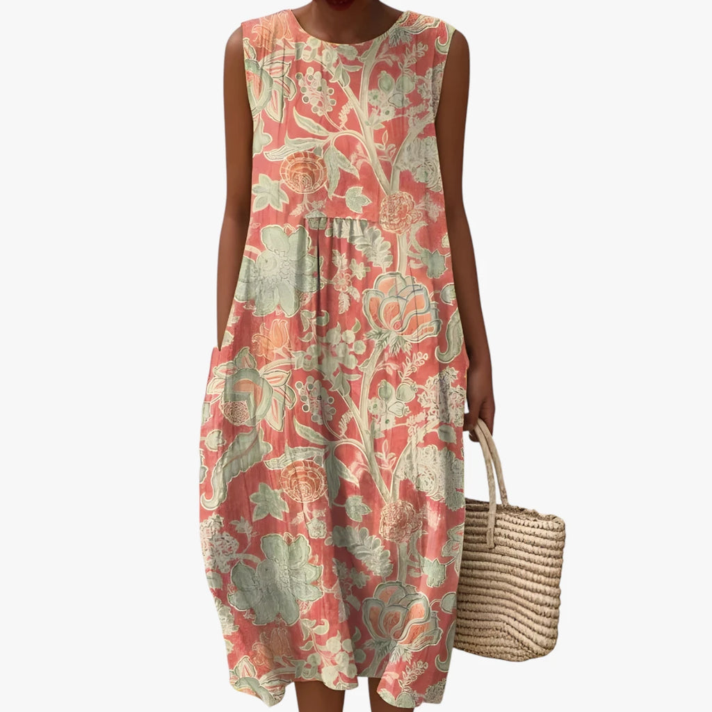 Dame Blomstret Midi Sommerkjole med Uden Ærmer
