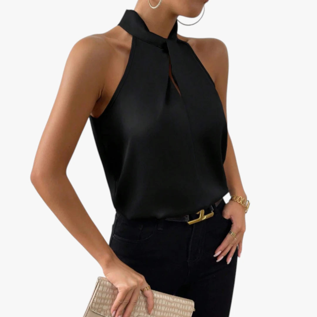 Dame Elegant Top med Halterneck og Høj Hals