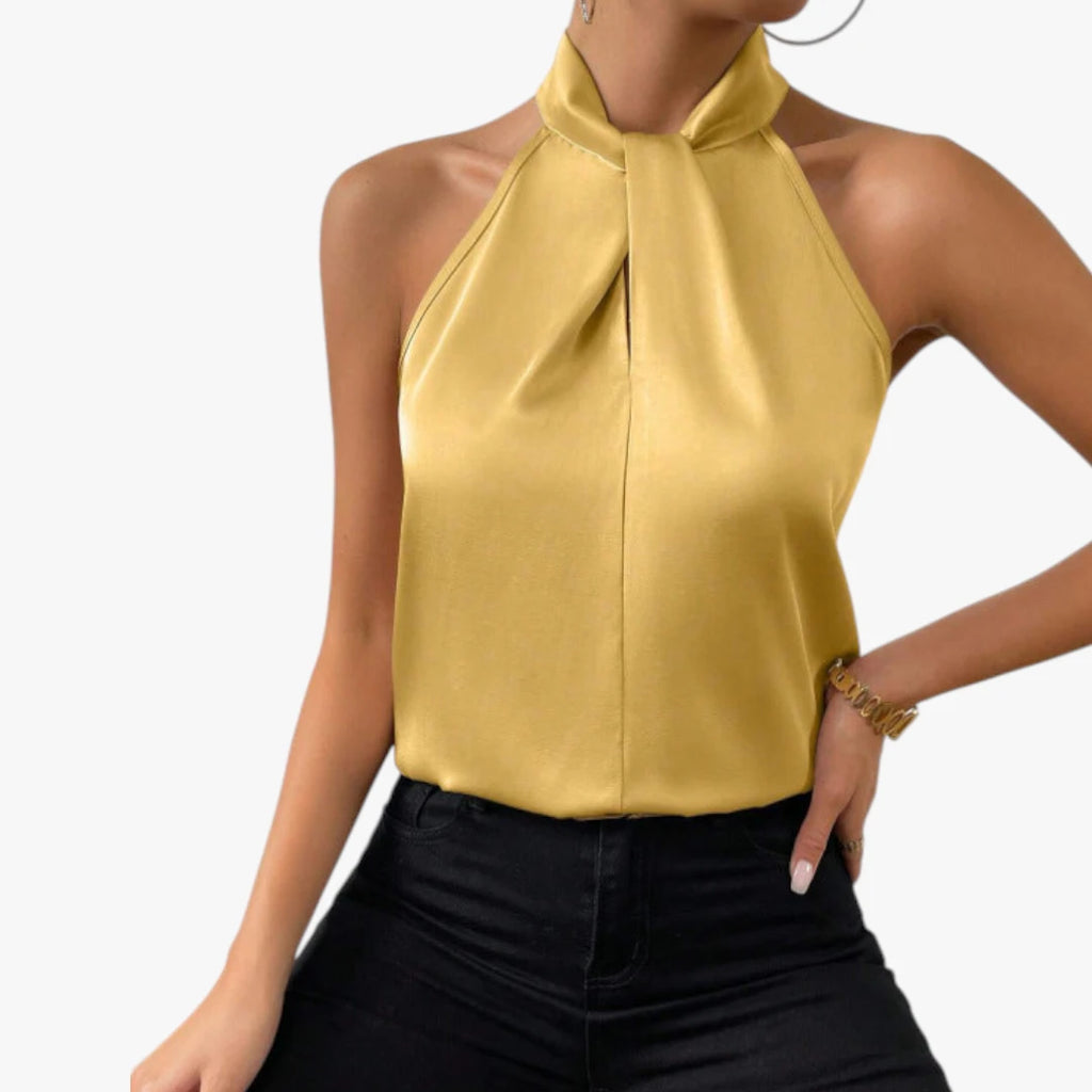 Dame Elegant Top med Halterneck og Høj Hals