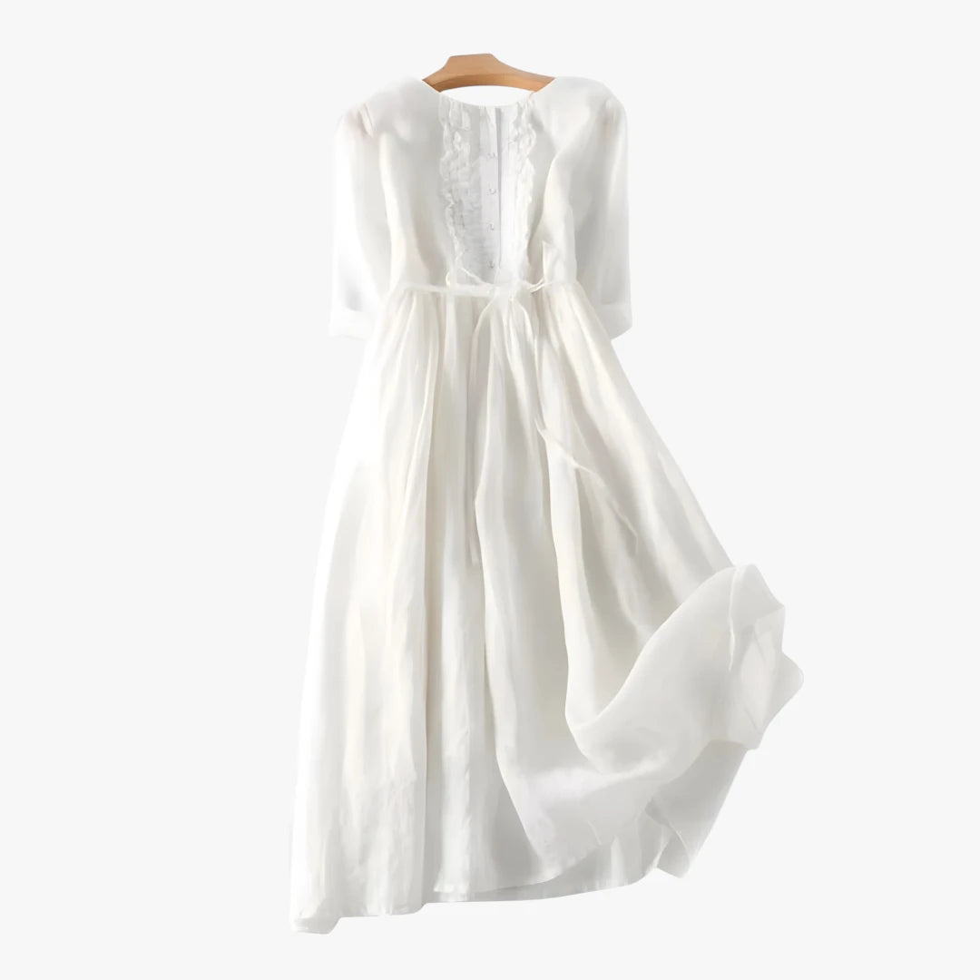 Dame Vintage Midi Sommerkjole med Knapper og Flæser