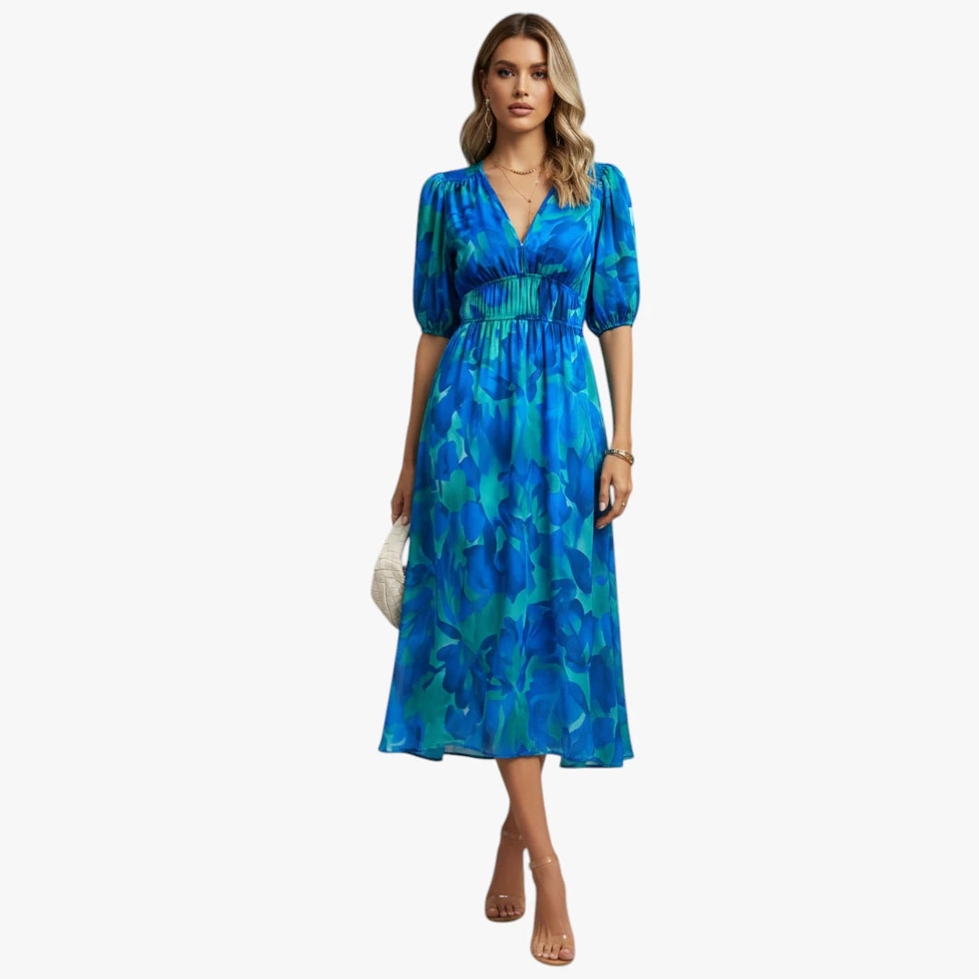 Dame Boho Midi Sommerkjole med V-udskæring og Mønster