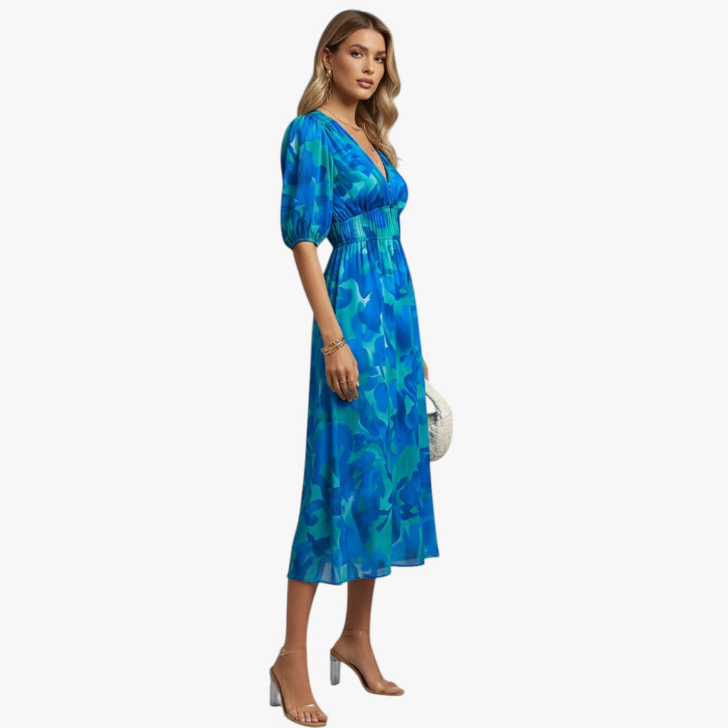 Dame Boho Midi Sommerkjole med V-udskæring og Mønster