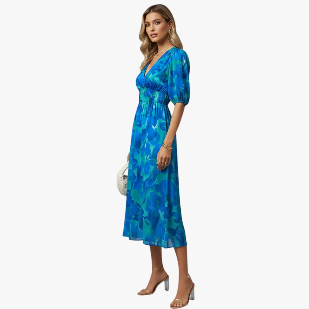 Dame Boho Midi Sommerkjole med V-udskæring og Mønster