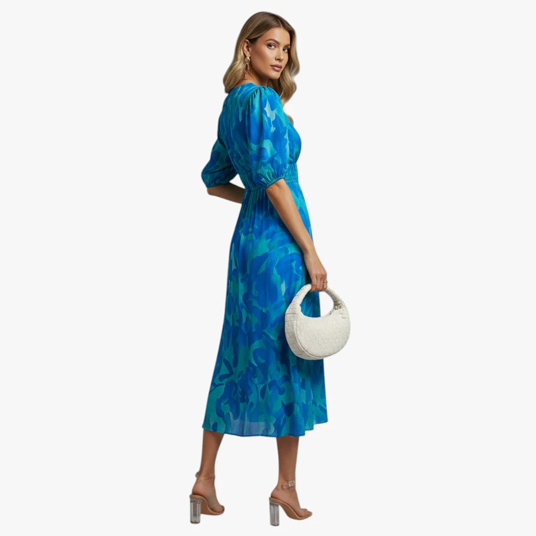 Dame Boho Midi Sommerkjole med V-udskæring og Mønster
