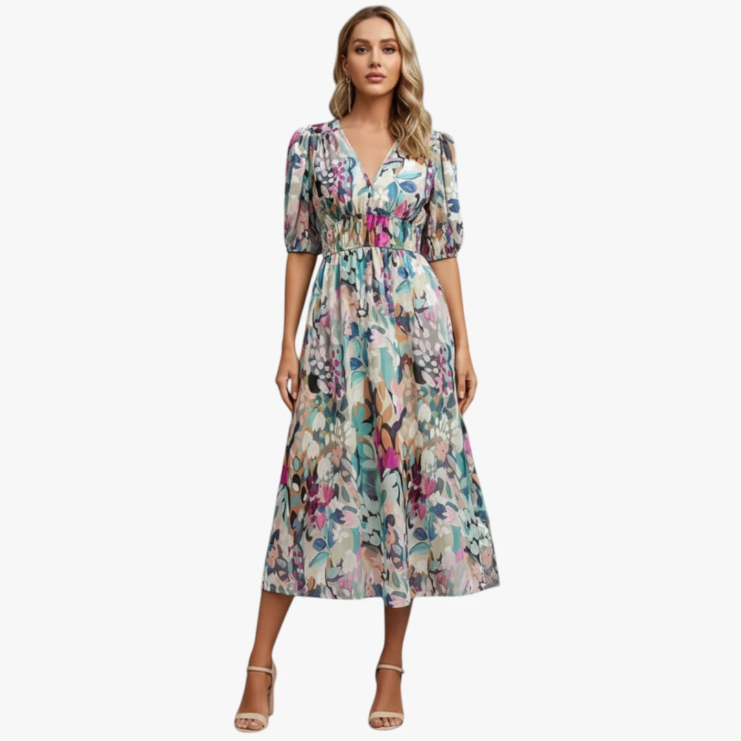 Dame Boho Midi Sommerkjole med V-udskæring og Mønster