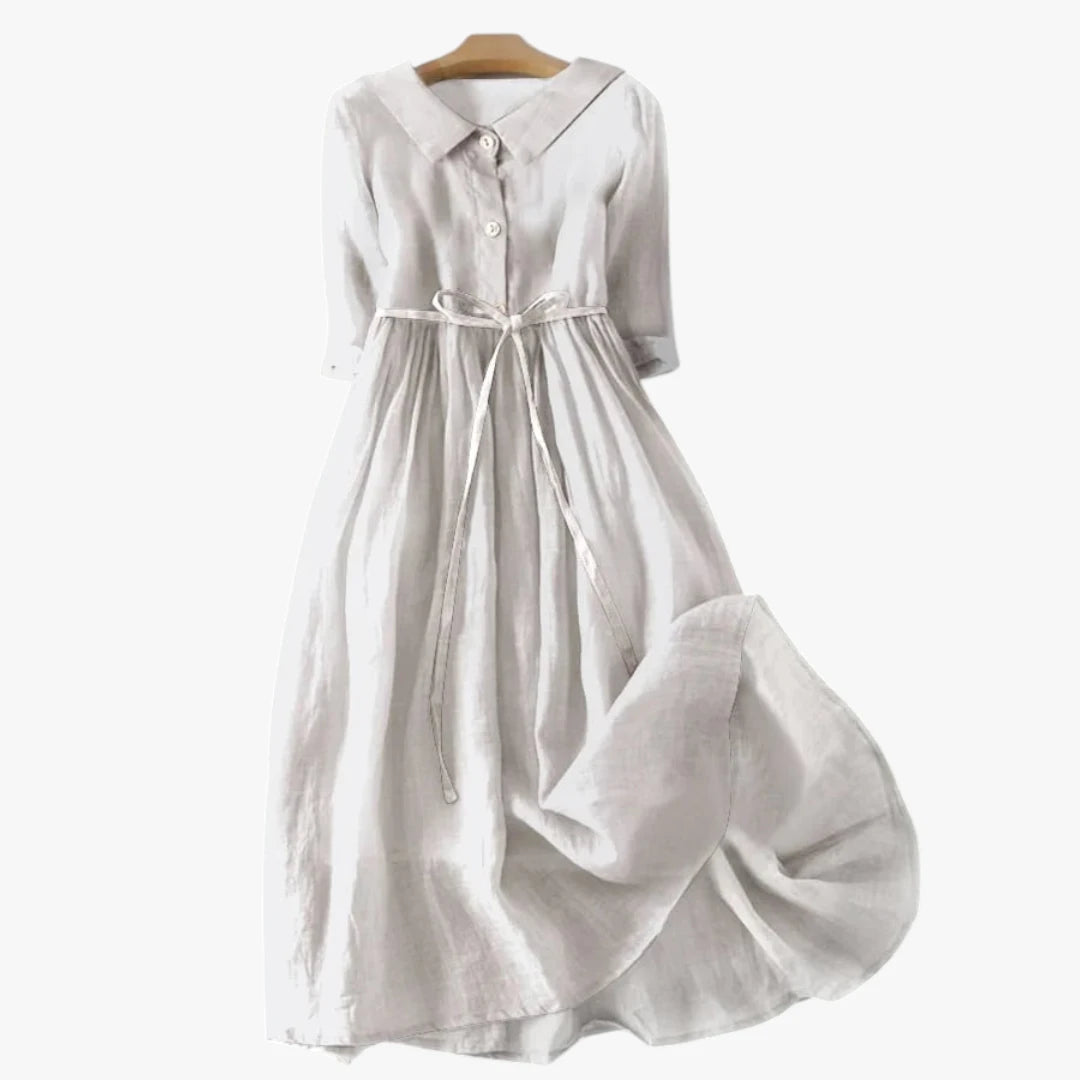 Dame Elegant Midi Sommerkjole med Knapper og Bindebånd