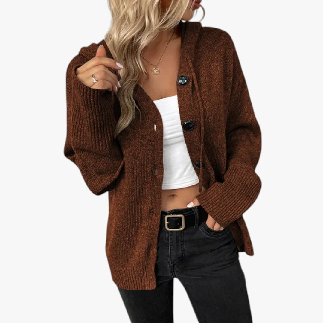 Dame Lang Cardigan med Hætte