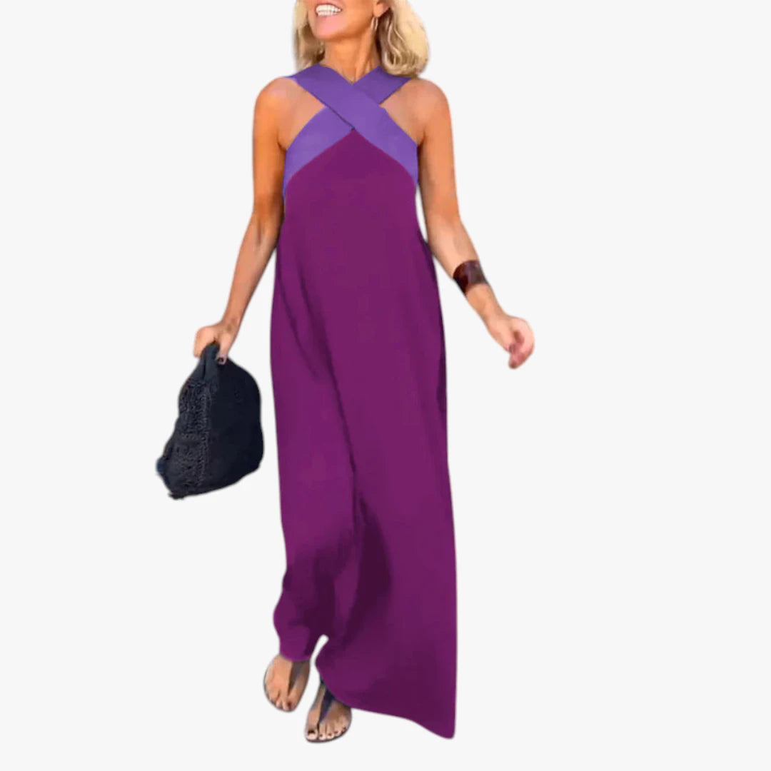 Dame Elegant Maxi Sommerkjole med Halterneck og Åben Ryg