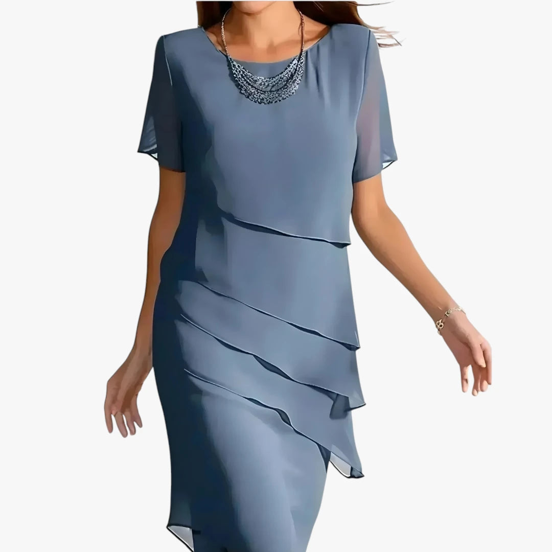 Dame Elegant Midi Sommerkjole med Flæser